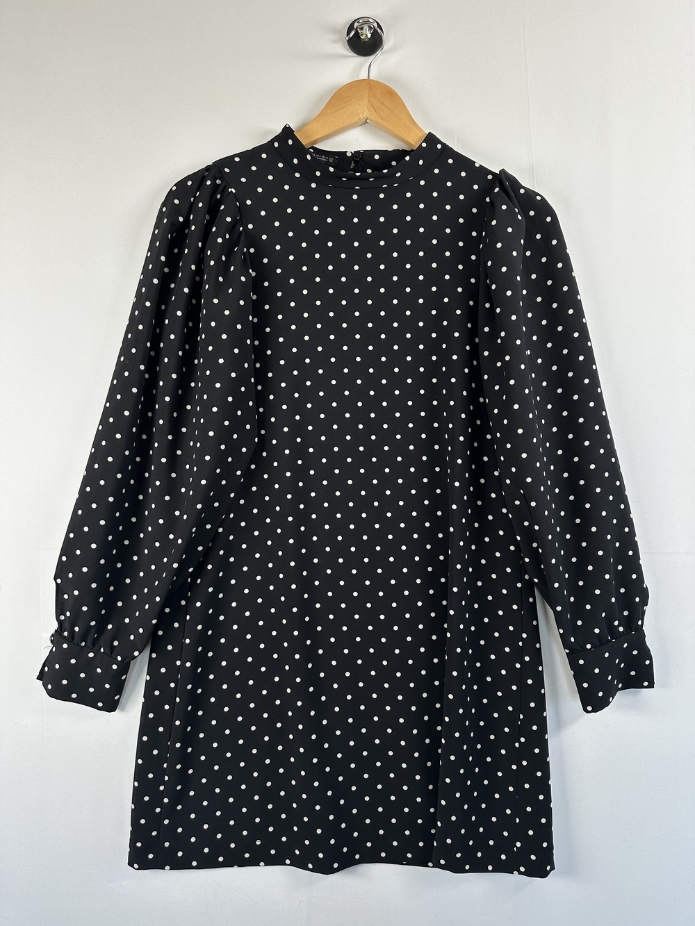 Zara Polka Dot Puff Sleeve Mini Dress Black White Size S